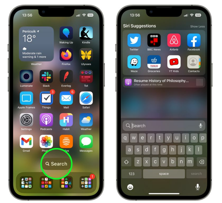 金山屯苹果手机维修分享升级到 iOS 16 后，如何删除主屏幕上的搜索按钮 